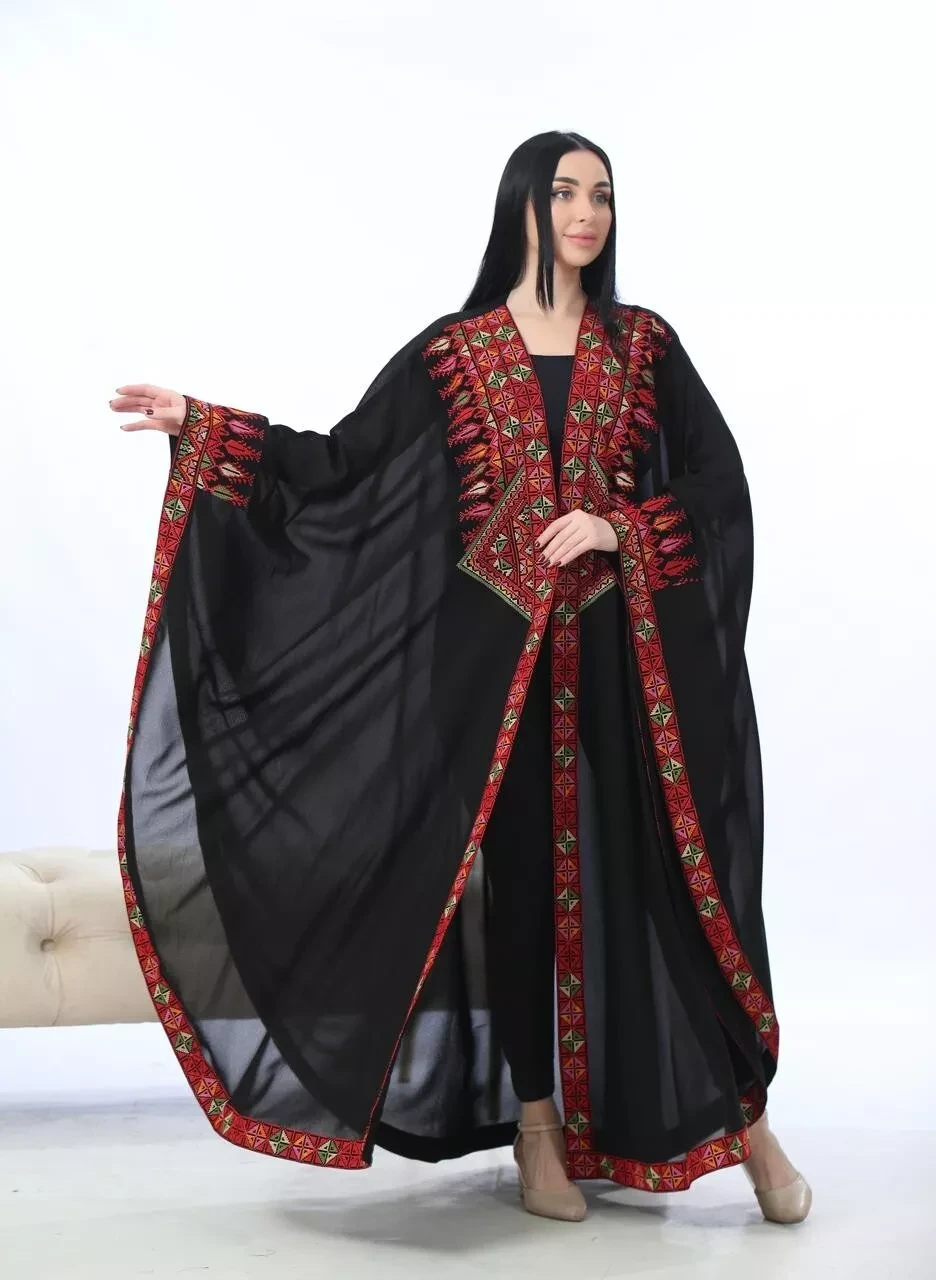 Embroidered Abaya Chiffon For Women Bisht Tatreez Traditional Bisht Embroidery