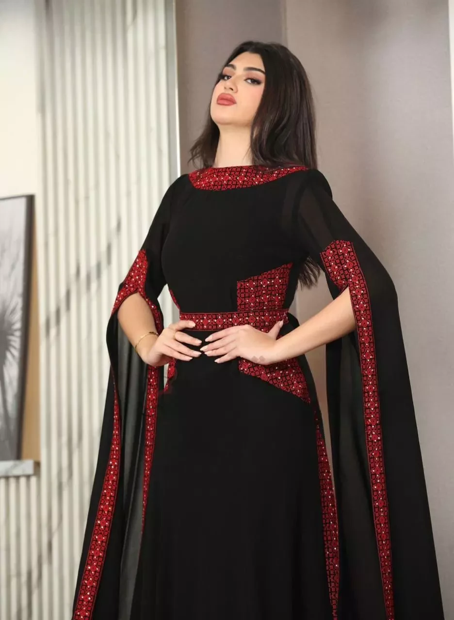 Embroidered Dress Open Sleeve Traditional Heritage Tatreez Thobe Palestinian