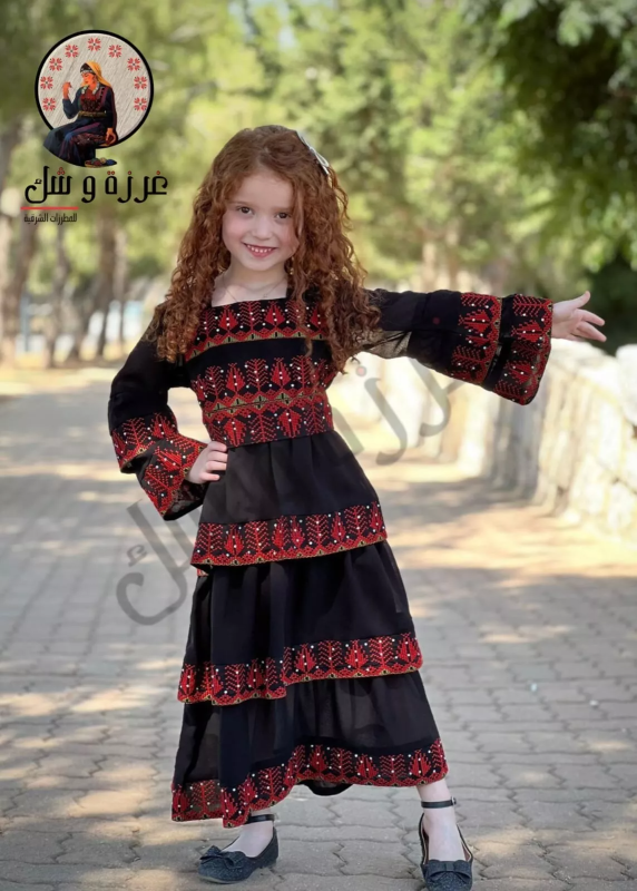 Embroidered Thobe Girl Dress Maxi traditional Black Jordanian-Palestinian