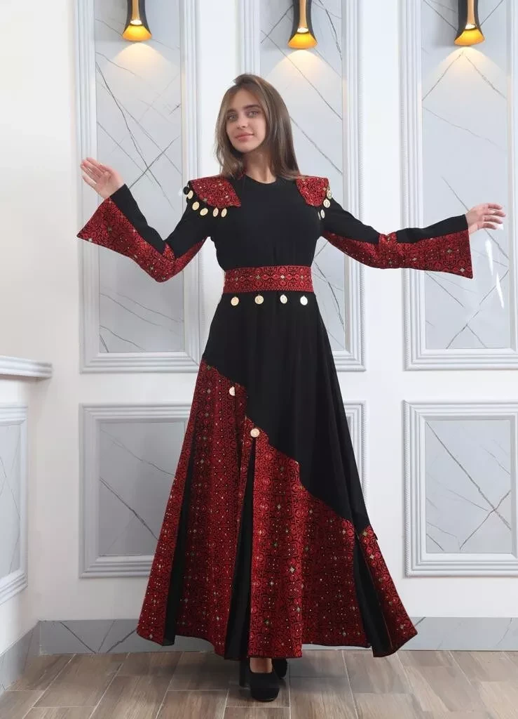 Women Palestinian Embroidered Thobe TATREEZ Traditional Long Sleeves Henna