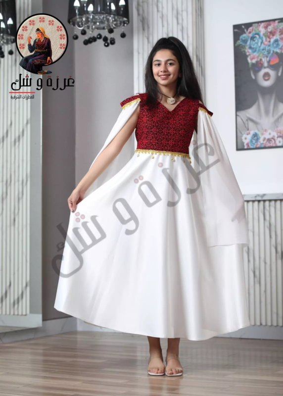 Girl Embroidered Dress Jordanian-Palestinian Maxi traditional ٍSatin Maxi