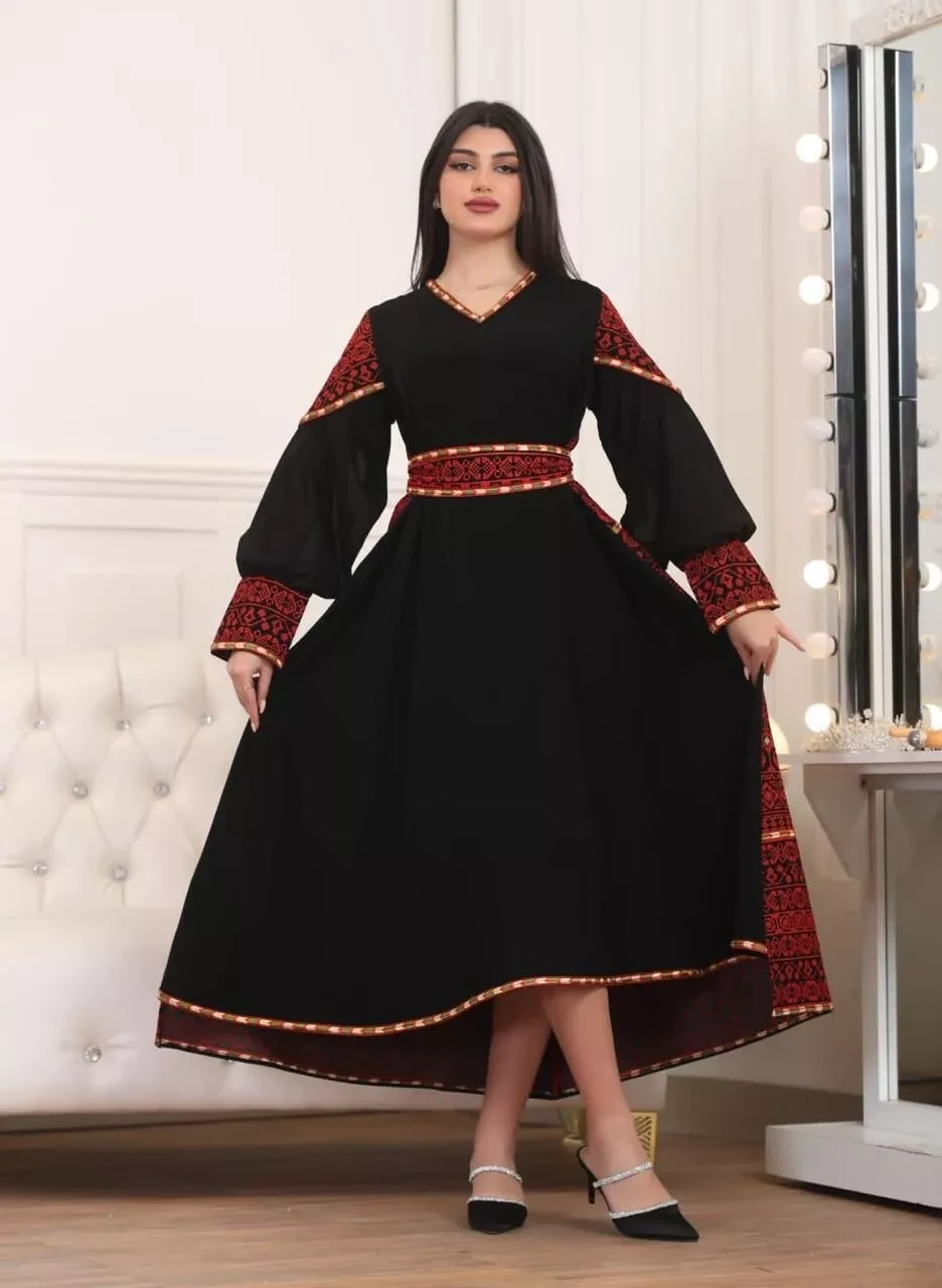 Embroidered Dress For Women Tatreez Palestinian Traditional Long Sleeve